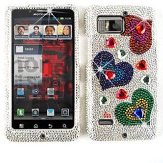 CELL PHONE CASE COVER FOR MOTOROLA DROID BIONIC XT875 RHINESTONES BIG SMALL HEARTS: Cell Phones & Accessories