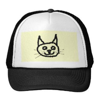 Black cat face cartoon. On Cream. Hats