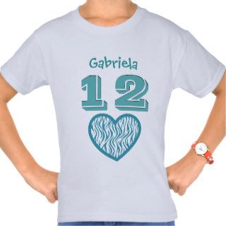 12 Birthday Girl Big ZEBRA Heart Custom Name V09 Tee Shirt