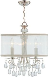 5623 CH Hampton 3LT Pendant, Polished Chrome Finish and Silver Silk Fabric Shade with Clear Smooth Crystal Drops   Chandeliers  