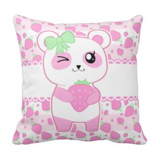 Cute Strawberry pink Kawaii Panda bear Throw Pillow