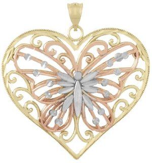 Gold Animal Charm Pendant Butterfly On Heart 2 D & D C Accent Wings Tri color: Million Charms: Jewelry