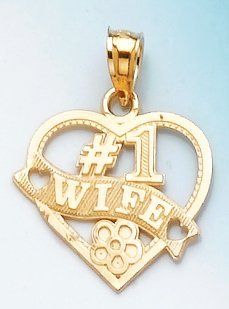 14k Gold Heart Charm Pendant, #1 Wife: Jewelry