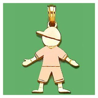 14k Gold Baby Necklace Charm Pendant, Boy With Pink Shirt, Shorts & Cap: Jewelry