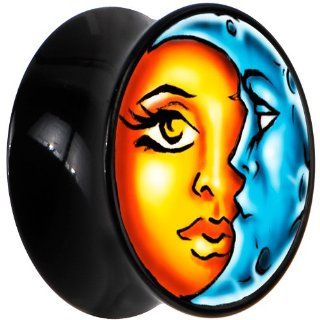 9/16" Black Acrylic Celestial Sun and Moon Saddle Plug: Jewelry