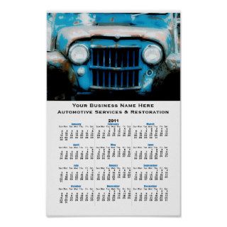 Old Blue  Vintage Car Grille Auto Wall Calendar Print