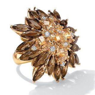 PalmBeach Jewelry 8.09 TCW Champagne Color CZ and Smoky Quartz Colored Glass 14k Gold Plated Ring: Bands: Jewelry