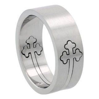 Surgical Steel Orthodox Cross Ring Cut out 8mm Wedding Band, sizes 8   14: Jewelry