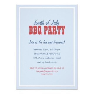 4th of July BBQ Party Red White Blue Simple Border Invite