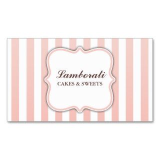 Elegant Modern Cute Pink and White Stripes Business Card Template