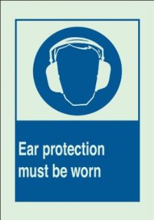 Brady 90731 Glow In The Dark Plastic Brady Glo Personal Protection Sign, 10" X 14", Legend "Ear Protection Must Be Worn (with Picto)": Industrial Warning Signs: Industrial & Scientific