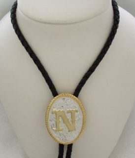 Silver/Gold Plated Monogram Letter "N" Bolo Tie: Clothing