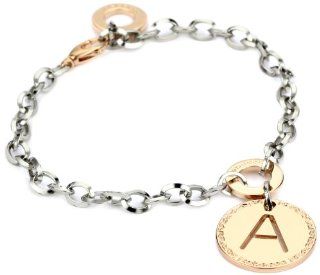 Rebecca "Word" Rose Gold Over Bronze Letter "A" Bracelet: Link Charm Bracelets: Jewelry