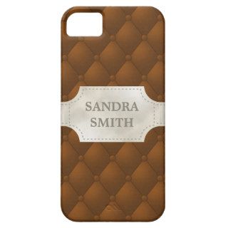 Fake Brown And White Tufted Leather & Name iPhone 5 Case