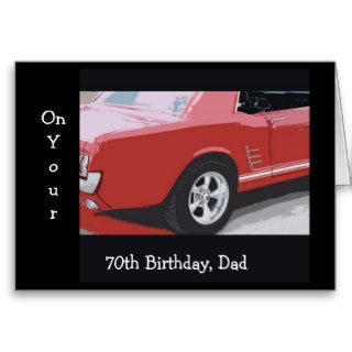Dad's 70th Birthday, red Vintage Mustang Cards