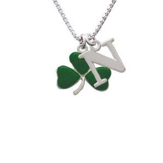 Green Three Leaf Clover   Shamrock Initial N Charm Necklace Pendant Necklaces Jewelry