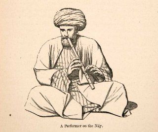 1871 Wood Engraving Musical Instrument Ancient Ney Flute Egypt Nay Musician   Original In Text Wood Engraving   Prints