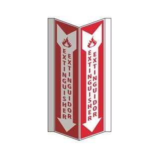 NMC VS44W Bilingual Visi Sign, Legend "EXTINGUISHER" with Arrow Graphic, 9" Length x 16" Height, PVC Plastic, White on Red: Industrial Warning Signs: Industrial & Scientific