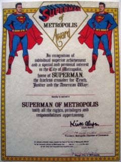 Superman of Metropolis Award   Autographed/Hand Signed by Kirk Alyn, Joe Shuster, Jerry Siegel: Kirk Alyn: Entertainment Collectibles