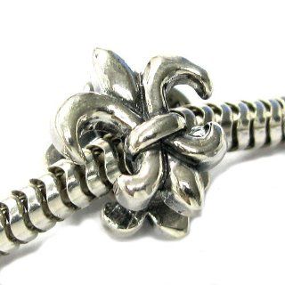 Queenberry Sterling Silver Fleur de lis Flower Bead for Pandora Troll European Charm Bracelets Jewelry