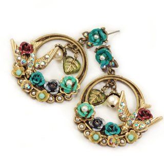 Sweet Romance Crystal Birds and Flowers Earrings: Dangle Earrings: Jewelry