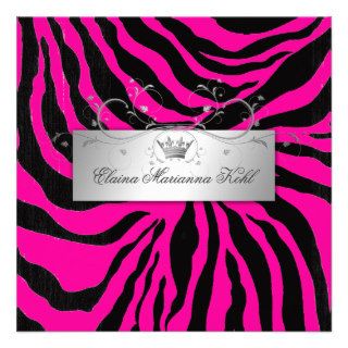 311 Silver Divine Zebra Hott Pink Sweet Sixteen Personalized Invite
