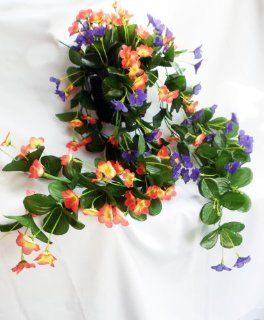 Wholesale Nearly Natural Artificial Flowers Hanging Nasturtium Bushes with Bamboo Basket for Home and Garden Decoration   Artificial Mixed Flower Arrangements