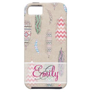 Monogram Tribal Feathers Pink Aztec Teal Chevron Case For iPhone 5/5S