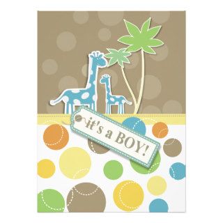 Baby Boy Shower Dots giraffe Invitation Card