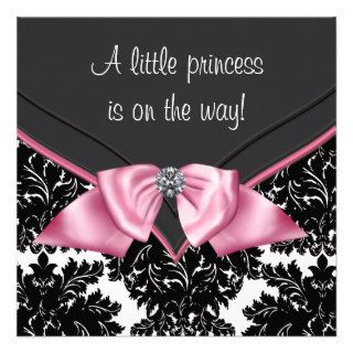 Elegant Black Damask Princess Baby Shower Invites