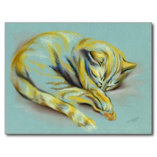 Cat Pastel   Sleeping Tabby Kitten Postcard