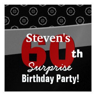 60th Surprise Birthday Black Red White Geometric Custom Invitation