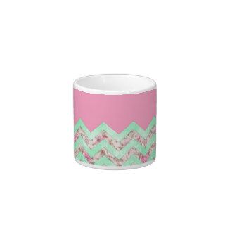 Girly Mint Green Pink Floral Block Chevron Pattern Espresso Cups