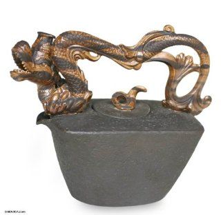 Stoneware ceramic teapot, 'Golden Dragon'   Stoneware Ceramic Teapot from Indonesia: Kitchen & Dining