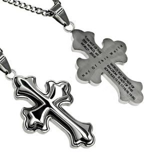 Christian Mens Stainless Steel Abstinence "Not of This World: I Am Not of This World, You Are Not of This World, My Kingdom Is Not of This World." John 8:23, 15:19, 17:14,16 18:36 Deluxe Crusader Cross Necklace for Boys on a 20" Curb Chain  