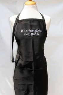 Black Embroidered Apron "M is for Mom, Not Maid": Clothing