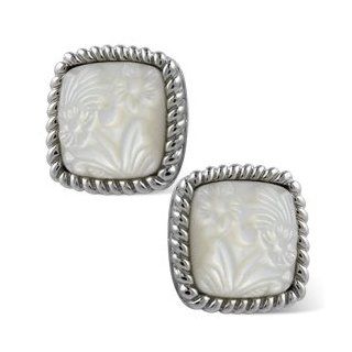 Carolyn Pollack Sterling Silver Carved Mother of Pearl Rodeo Romance Button Earrings: Carolyn Pollack: Jewelry
