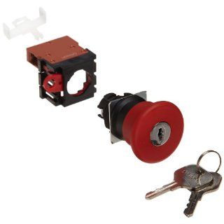 Omron A22E MK 01 Emergency Stop Key Pushbutton and Switch, Screw Terminal, IP65 Oil Resistant, Non Lighted, Push Lock Key Reset Operation, Red, 40mm Diameter, Single Pole Single Throw Normally Closed Contacts: Electronic Component Key Operated Switches: In