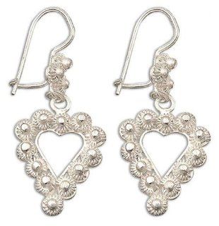 Sterling silver filigree earrings, 'Heart Blossoms': Jewelry