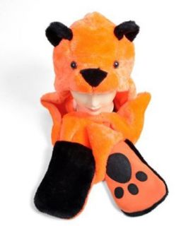 Orange Bear Plush Full Animal Hat with Muffler Mittens: Clothing