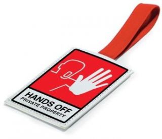 "Hands Off" Leather Luggage Tag: Novelty Buttons And Pins: Clothing