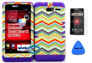 Hybrid Cover Bumper Case for Motorola Droid Razr M (XT907, 4G LTE, Verizon) Protector Thin Chevron Pattern Snap on + Purple Silicone (Included Wristband, Screen Protector and Pry Tool By Wirelessfones): Cell Phones & Accessories