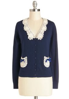 Not Un lace There Are Bows Cardigan in Navy  Mod Retro Vintage Sweaters