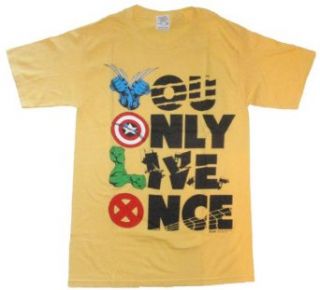 Marvel Comics YOLO You Only Live Once Wolverine Captain America Hulk X Men T Shirt   Medium Yellow: Clothing