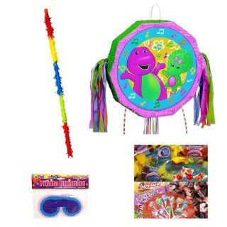 Barney Drum Popout Pinata Party Pack / Kits Including Pinata, Bit of Everyones Favorites Candy Filler Mix 2lb, Buster Stick and Blindfold: Toys & Games