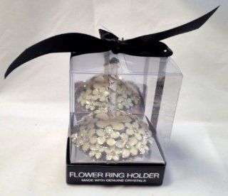 Flower Ring Holder Made with Genuine Crystals / Silver Color: Kitchen & Dining