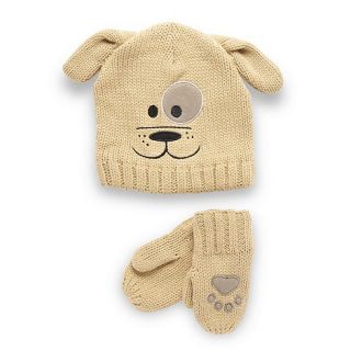 bluezoo Babies brown dog hat and mittens