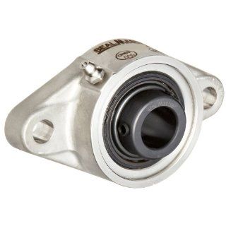 Sealmaster SFT 16C CR Standard Duty Flange Unit, 2 Bolt, Corrosion Resistant, Regreasable, Contact Seals, Setscrew Locking Collar, 316 Stainless Steel Housing, 1" Bore, 4 7/8" Overall Length, 3 57/64" Bolt Hole Spacing Width, 17/32" Fla