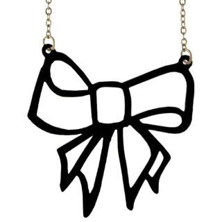 2.25 X 2.25" Bow Outline Necklace On 15" Chain, Ours Alone! USA! Instyle!, in Black with Silver Finish: Cora Hysinger: Jewelry