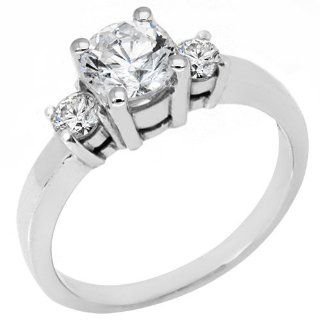 14k White Gold 1 Carat Brilliant Round Past Present Future 3 Stone Diamond Ring: TheJewelryMaster: Jewelry